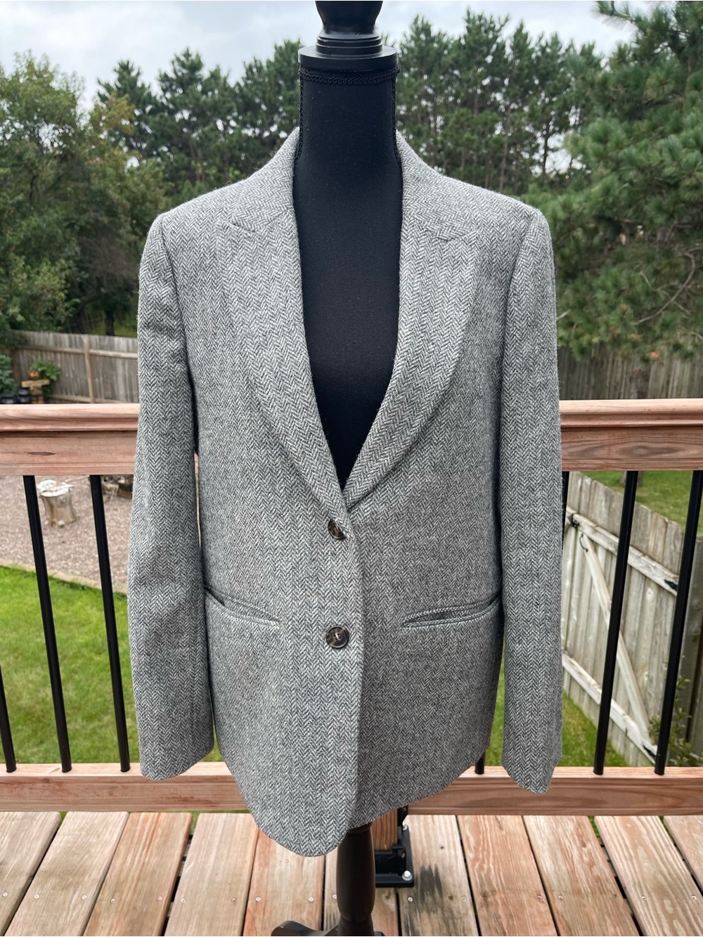 J.Crew Gray Herringbone 100% Wool Double Breasted Blazer Women Size 12 Office